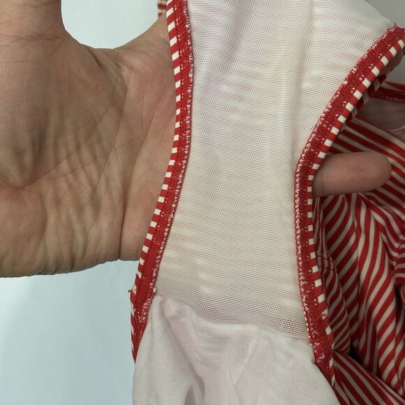 Bond-Eye Australia Ruched One Piece Red White Stripe 8 D/DD Retro Flattering - Picture 8 of 10